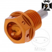 Výpustná skrutka s magnetom M14X1.50 mm 12 mm Alu Racing oranžová pre Yamaha Virago XV 750 1992-1997 